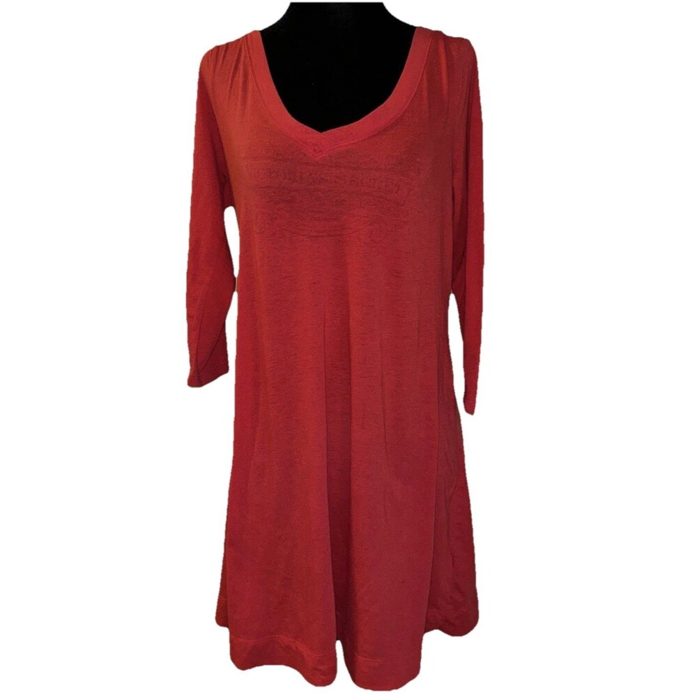 Victorias Secret Small Long Sleeve Pinkish Red Sleepwear Knee Length Shirt Gown